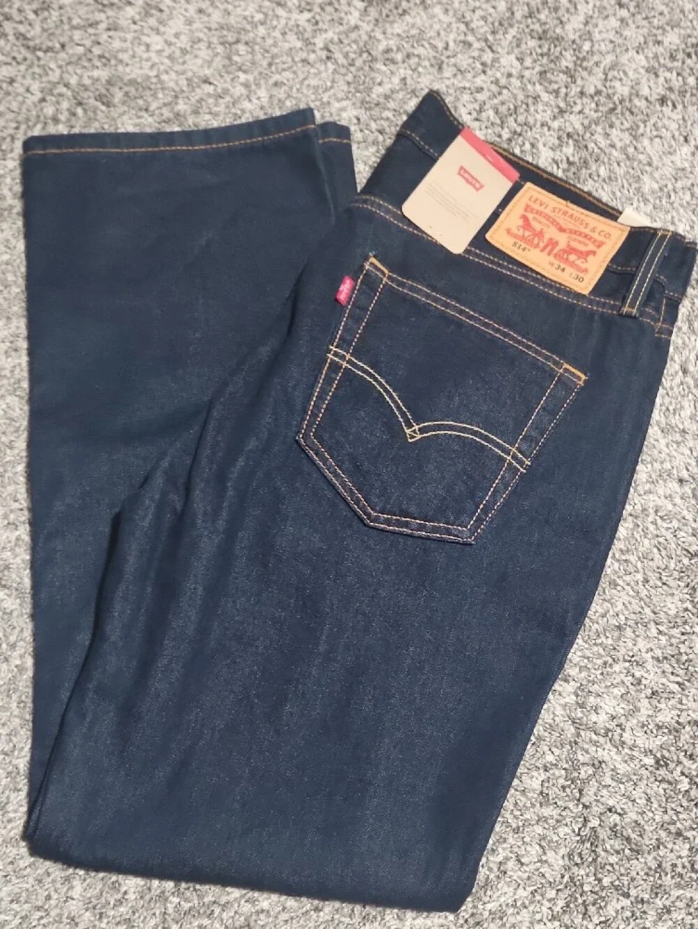 Men's Levi's 514 Regular Fit Zip Fly Straight Leg Denim Jeans 34X30  Dark Blue.